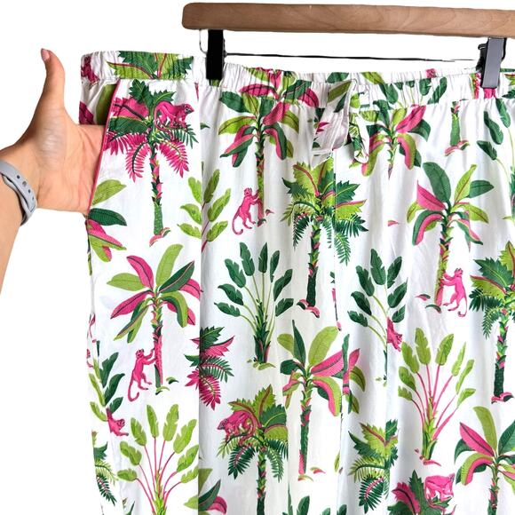 Print Fresh NWT Royal Palms Pink Basil Tropical Palm Trees Monkey Pajama Pants - Picture 5 of 10